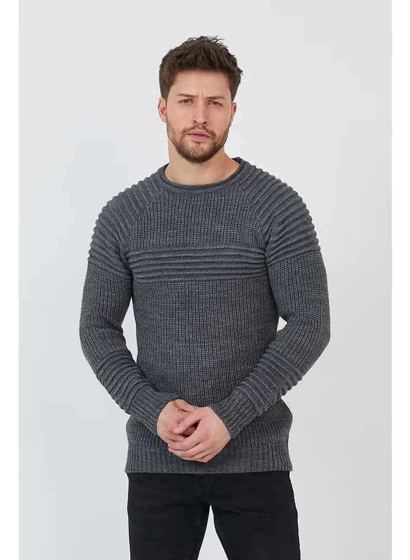 Cool Tarz Cool Style Anthracite Men's Ribbed Crew Neck Knitwear SWEATER-TRZCM28888R50M - Image 1